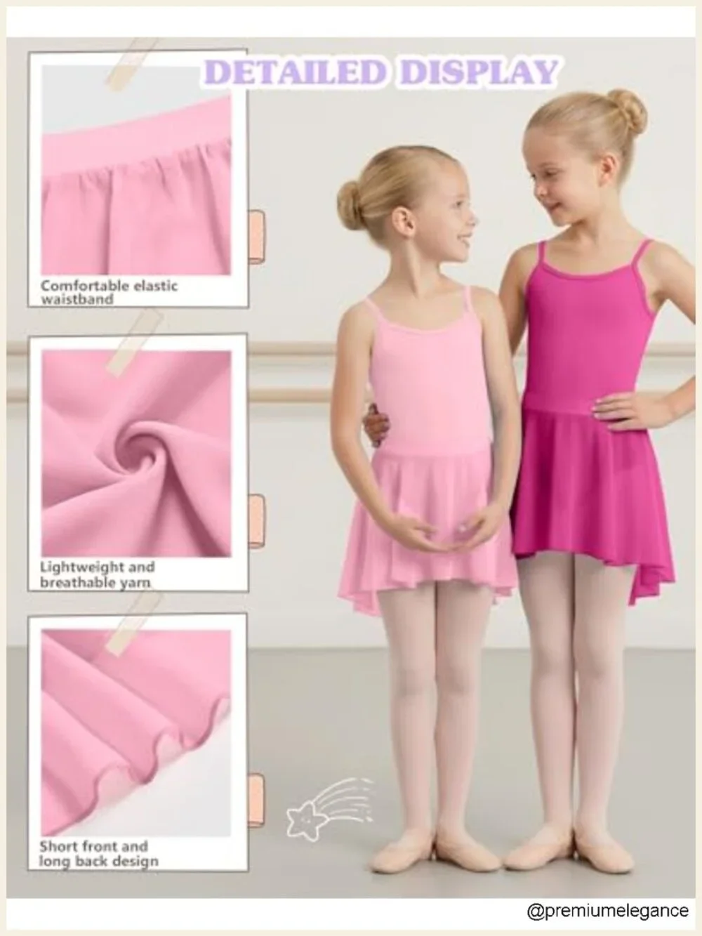 3 Pack Girls Ballet Skirts Dance Wrap Toddler Chiffon Elastic Waist 2-12 Years